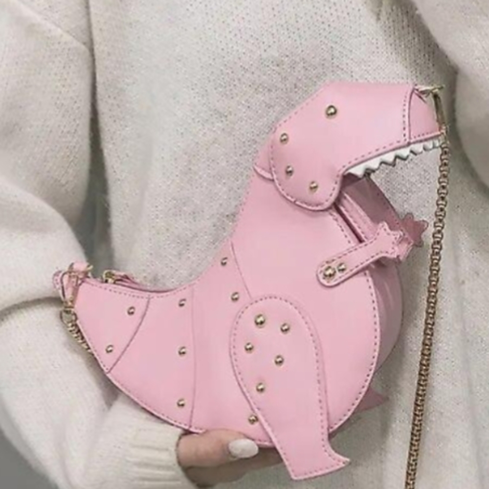 Dinosaur-Shaped Crossbody Purse Pink Novelty Bag Festival Party Trendy Dino - Picture 5 of 5